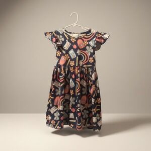 Girls Floral Sun Dress Coral Orange 6x Tie Shoulder Sleeveless Summer Dress